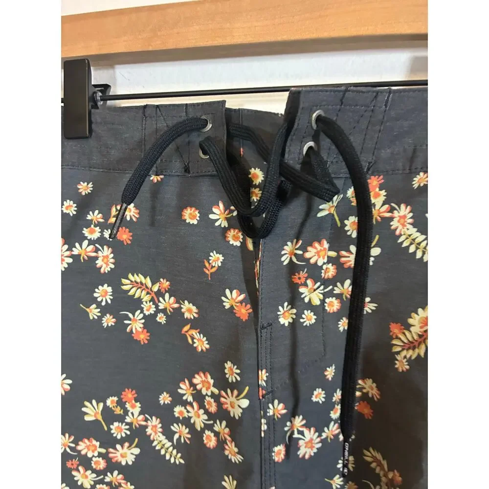 O'Neill Board Shorts Mens 36 Gray Floral OG Print Scallop 18” Swim Trunks NEW